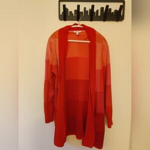 Isaac Mizrahi Red and Pink Striped Cardigan